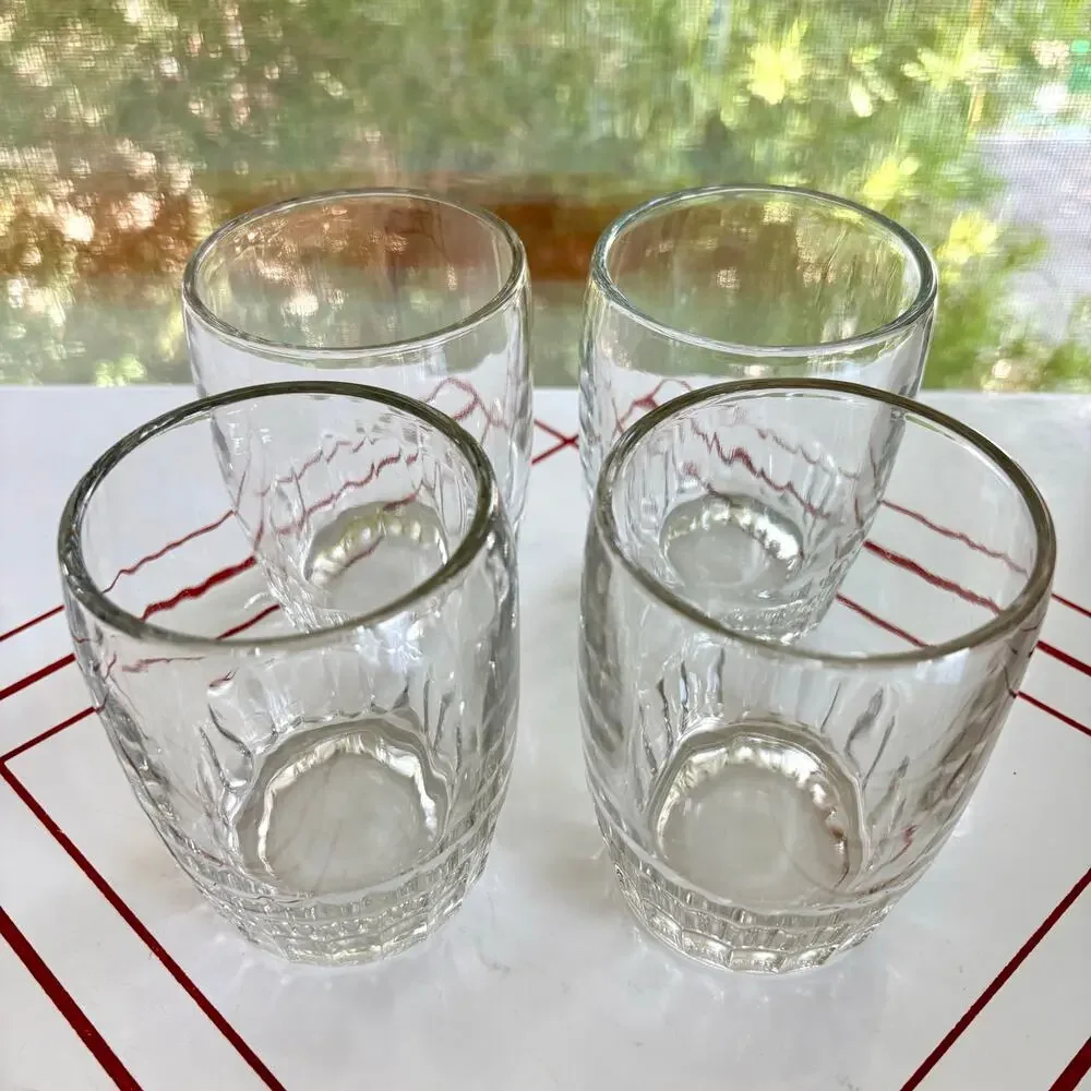 Vintage 1950s Anchor Hocking Barrel Glass Tumblers Set of 4 Clear 8 Oz Glasses